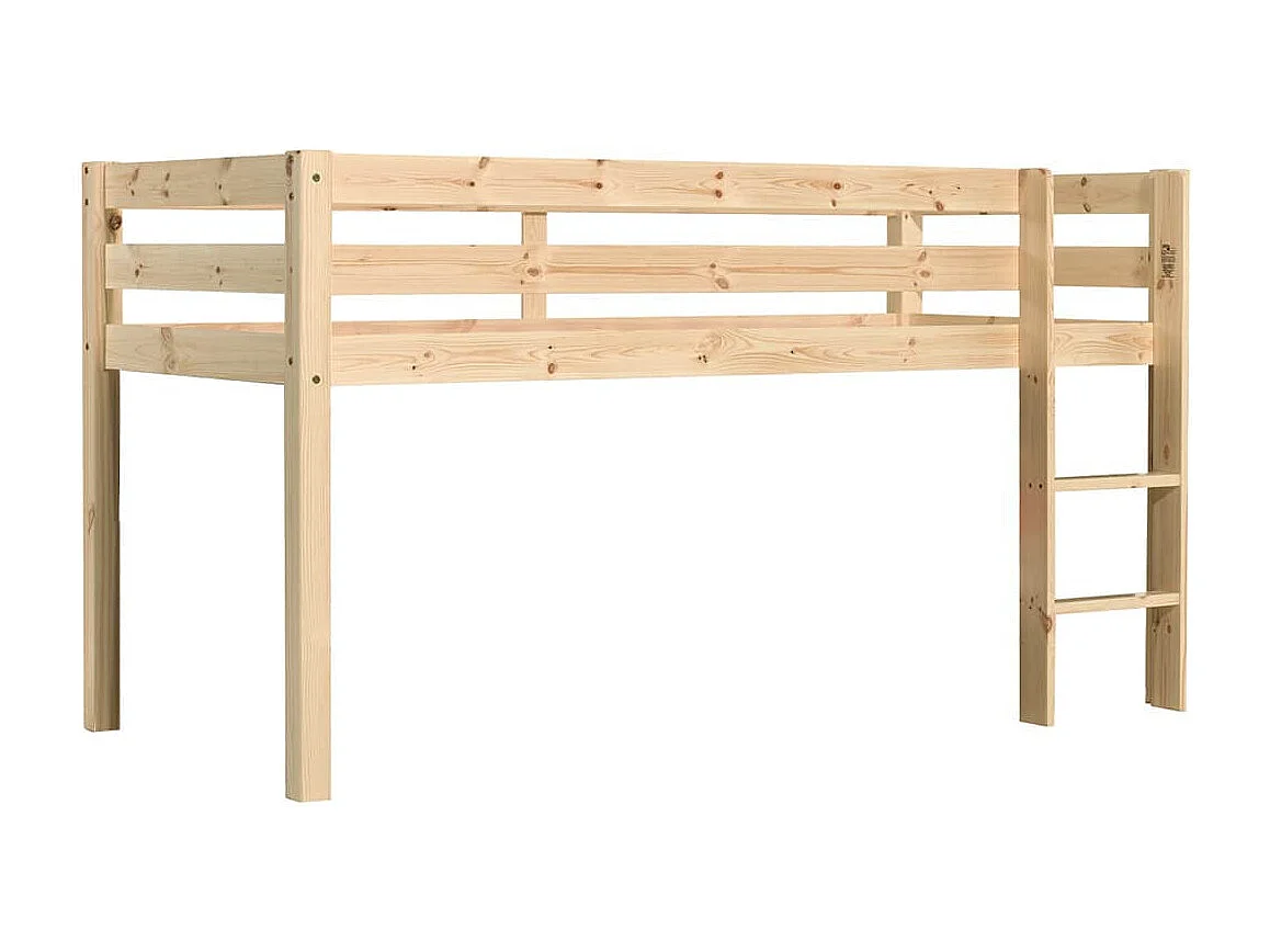 SLEEPY - Lit Mi-Haut en Pin Naturel 90x200cm Housse Princesse