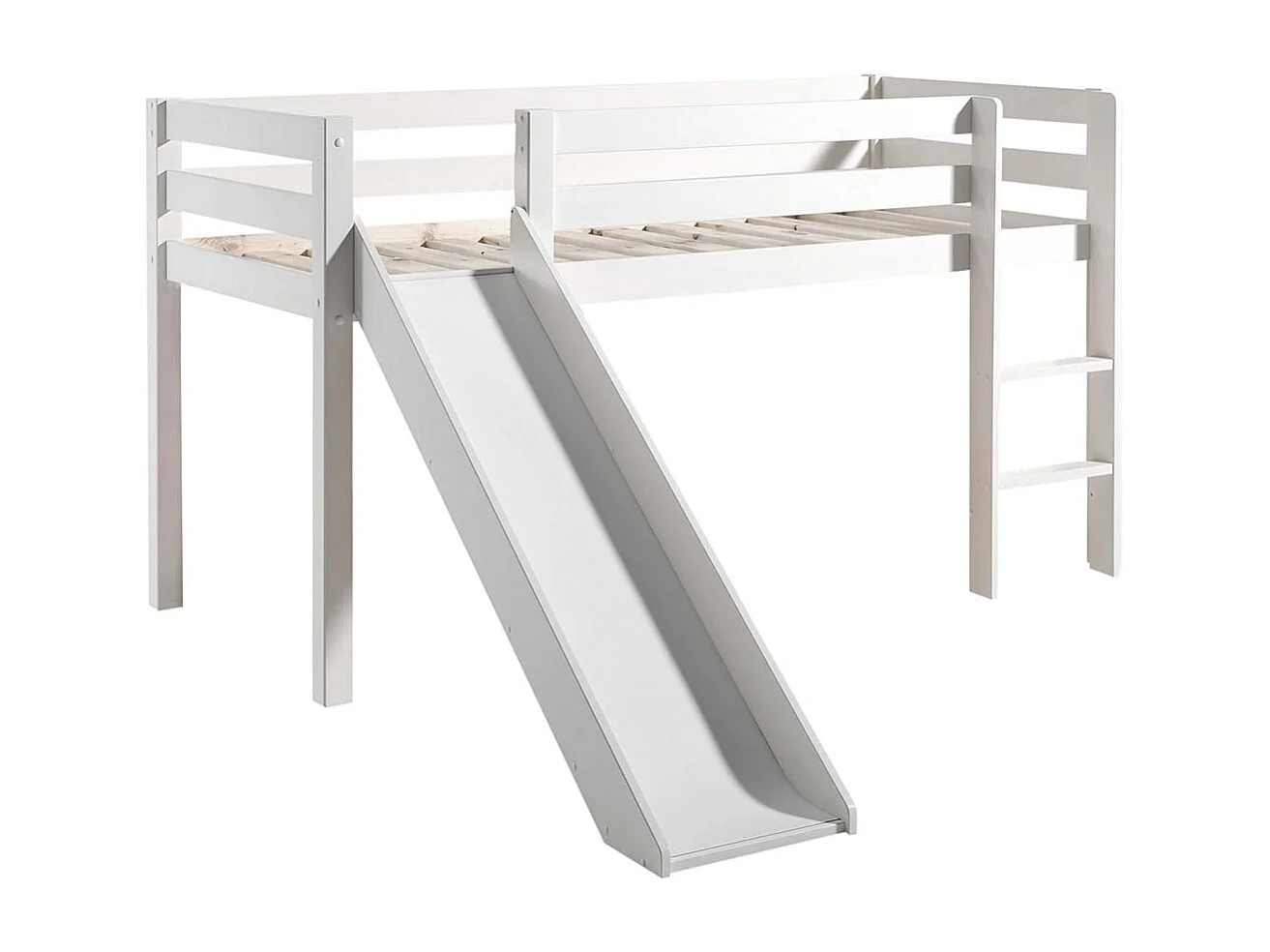 SLEEPY - Lit Mi-Haut Tobogan Laqué Blanc 90x200cm avec Housse et Tunnel Garden