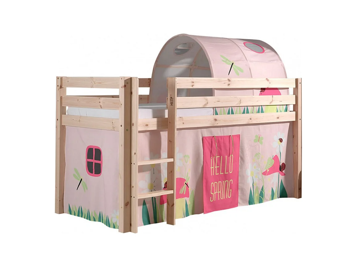 SLEEPY - Lit Mi-Haut en Pin Naturel 90x200cm Housse et Tunnel Garden