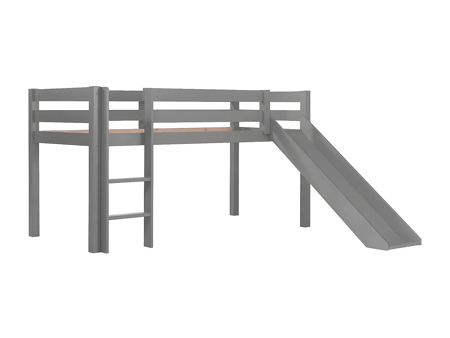 SLEEPY - Lit Mi-Haut Tobogan Laqué Gris 90x200cm Housse et Tunnel Astro