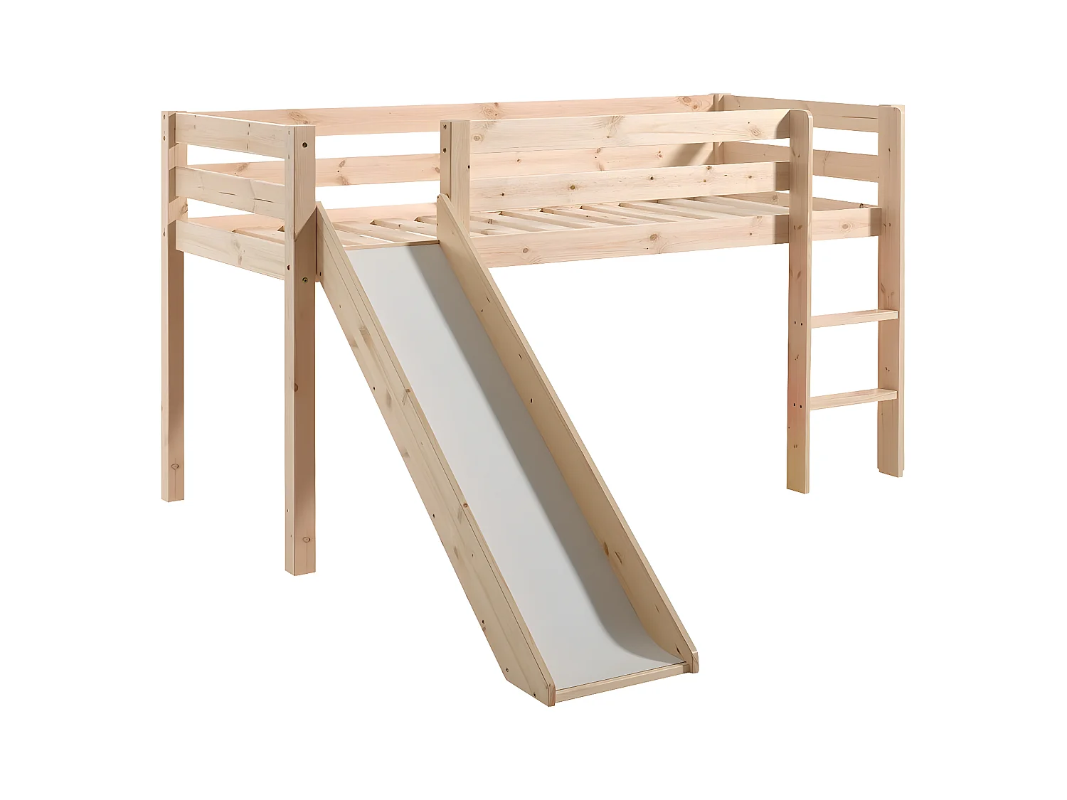 SLEEPY - Lit Mi-Haut Tobogan en Pin Naturel 90x200cm