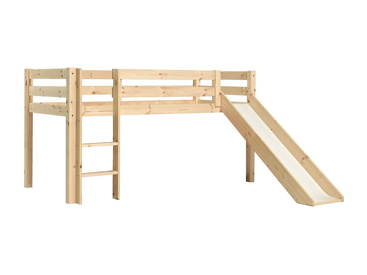 SLEEPY - Lit Mi-Haut Tobogan en Pin Naturel 90x200cm