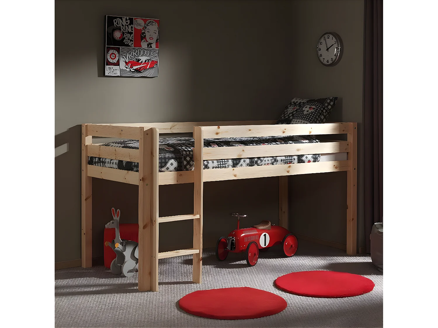 SLEEPY - Lit Mi-Haut en Pin Massif Naturel 90x200cm