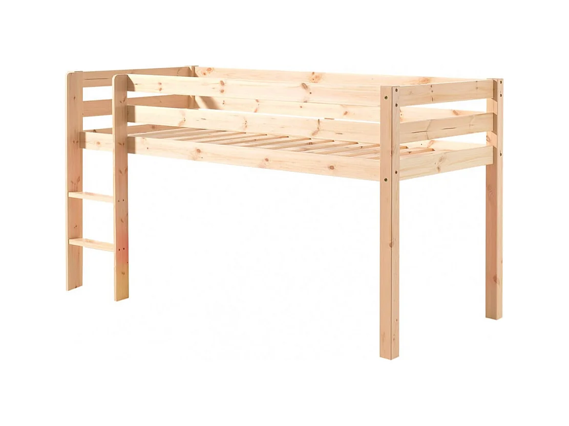 SLEEPY - Lit Mi-Haut en Pin Naturel 90x200cm Housse Pompiers