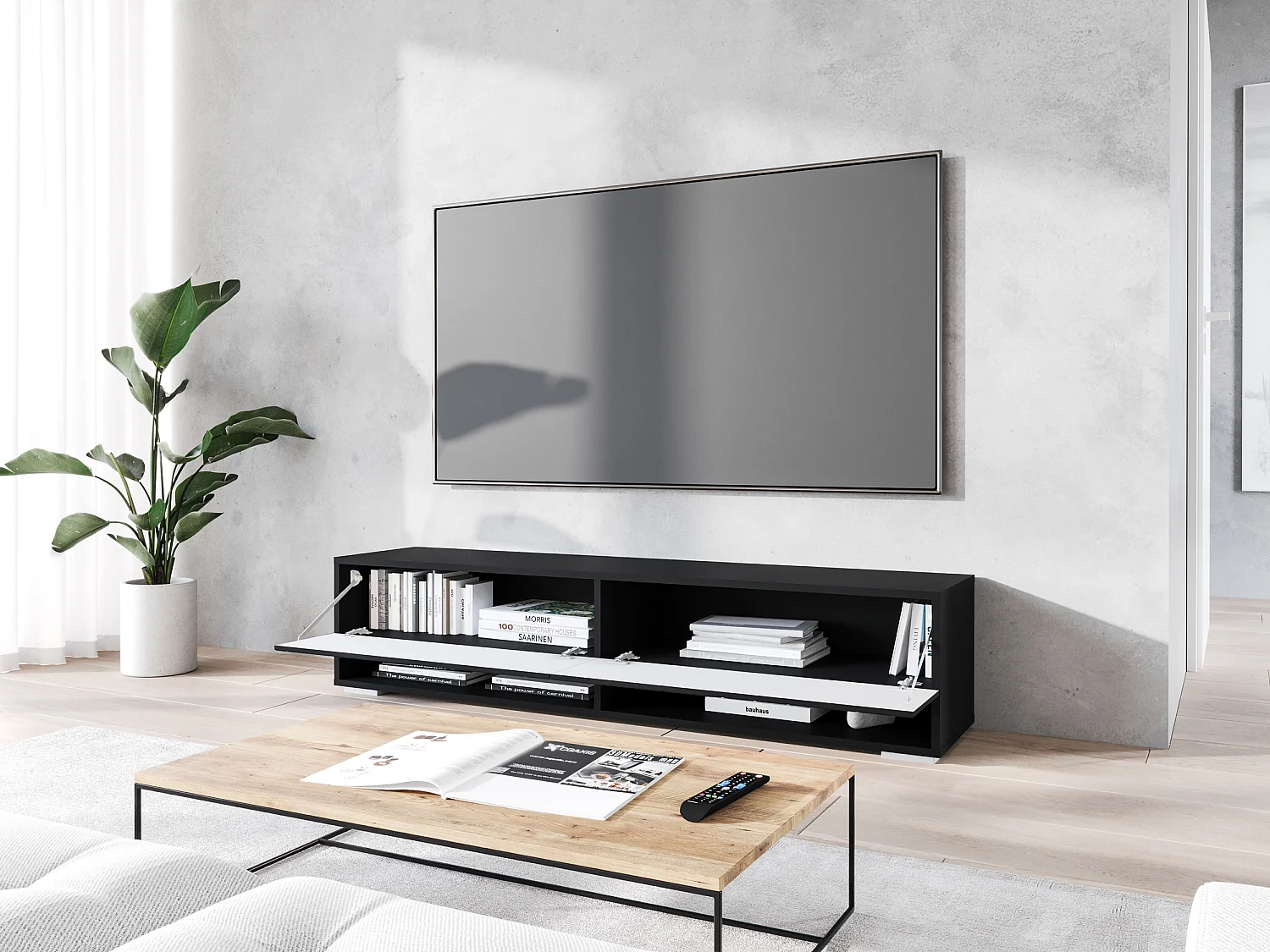 Mobile TV - 140 cm - grafite nera/spina nera - senza LED - WANDER
