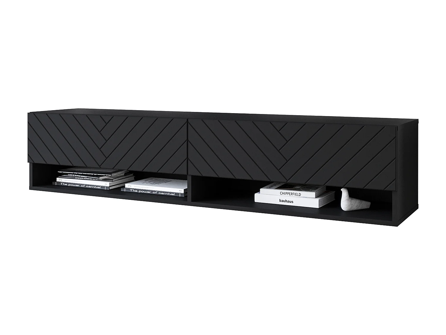 Meuble TV - 140 cm - noir graphite/noir à chevrons - sans LED - WANDER