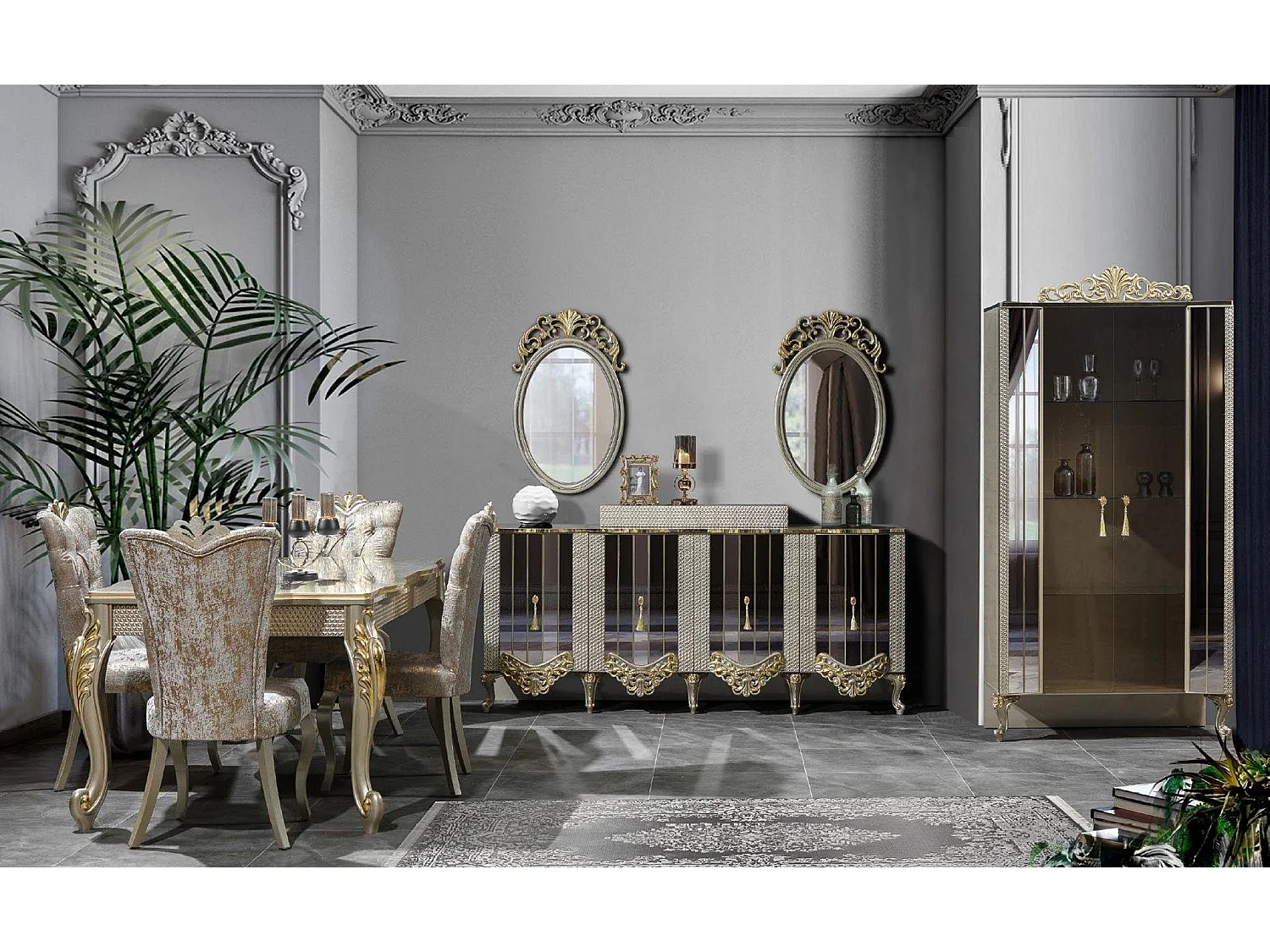 Essecke Luxus Essgruppe Esszimmer Esstisch Stühle Beige Set Holz 5tlg