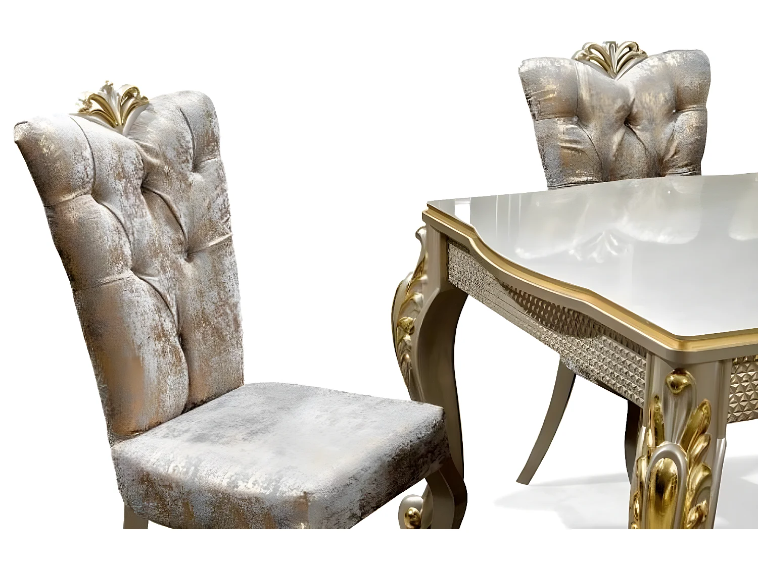 Essecke Luxus Essgruppe Esszimmer Esstisch Stühle Beige Set Holz 5tlg