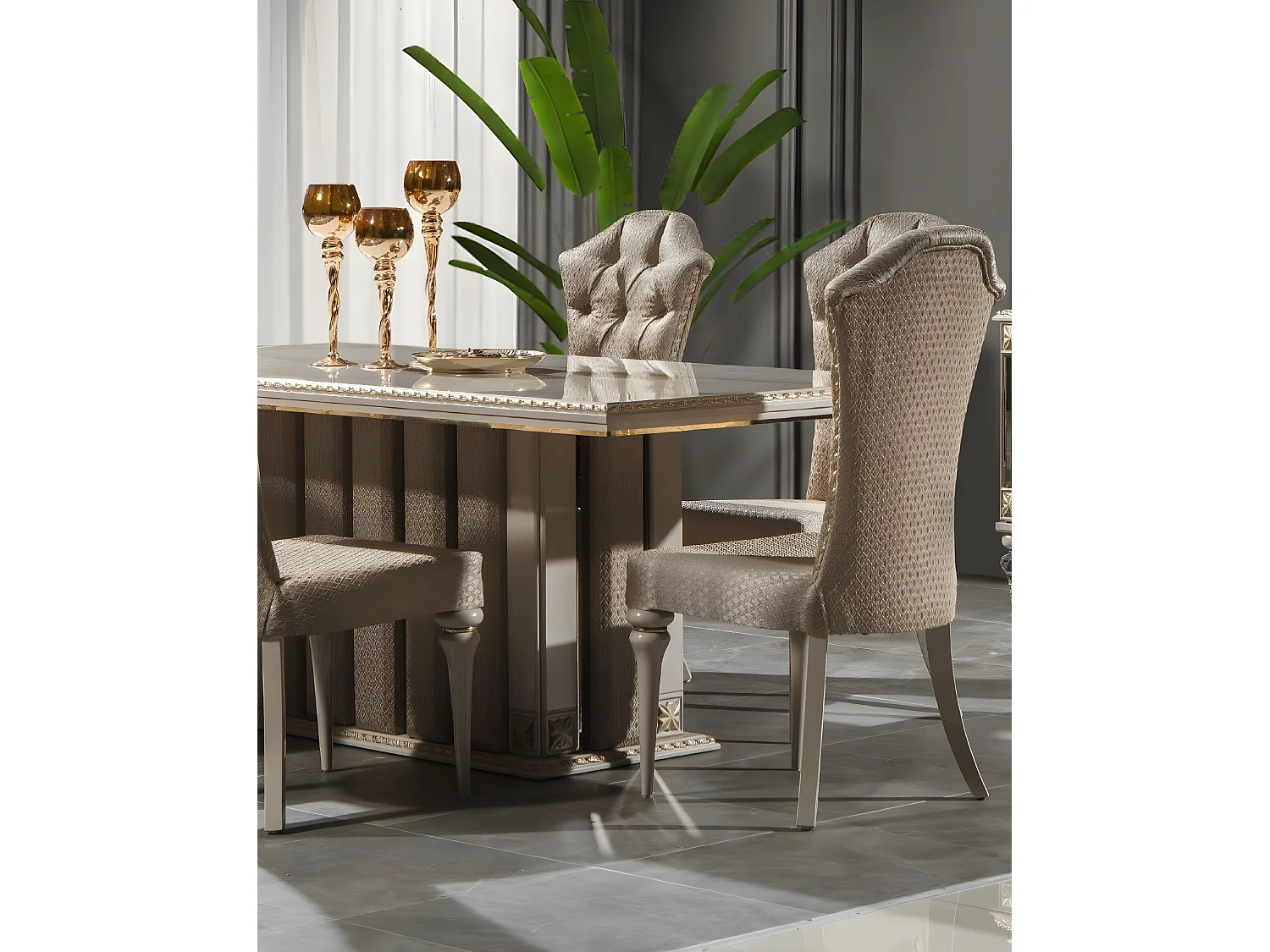 Luxus Essgruppe Essecke Esszimmer Esstisch Stühle Beige Set Holz 8tlg