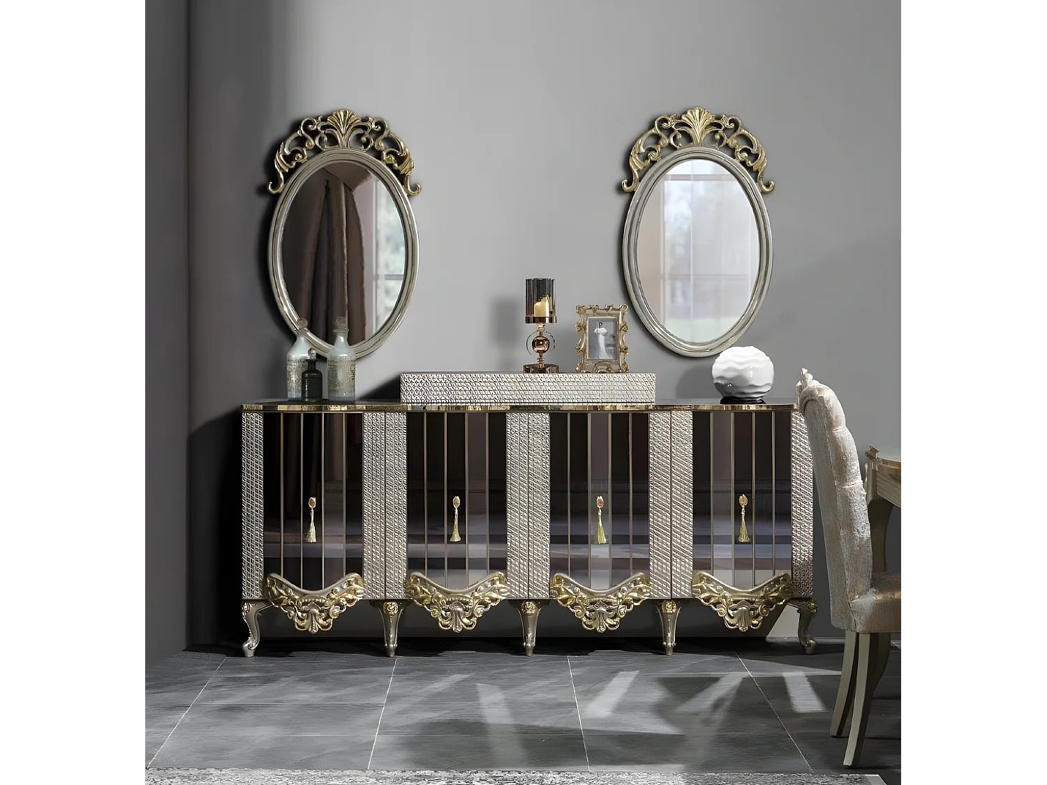 Luxus Esszimmer 7tlg. Essgruppe Esstisch Stühle Möbel Essgarnitur Holz