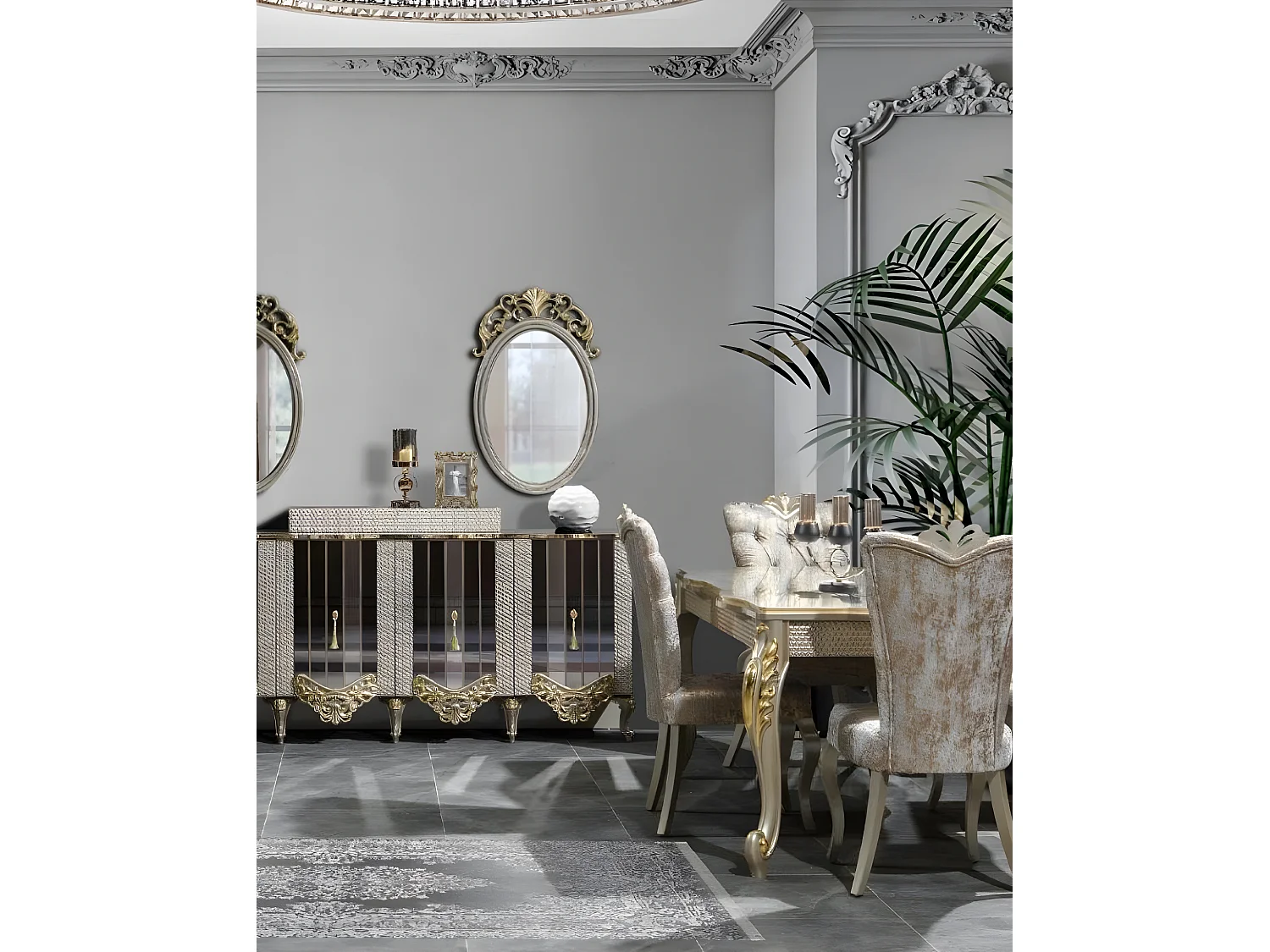 Luxus Esszimmer 7tlg. Essgruppe Esstisch Stühle Möbel Essgarnitur Holz