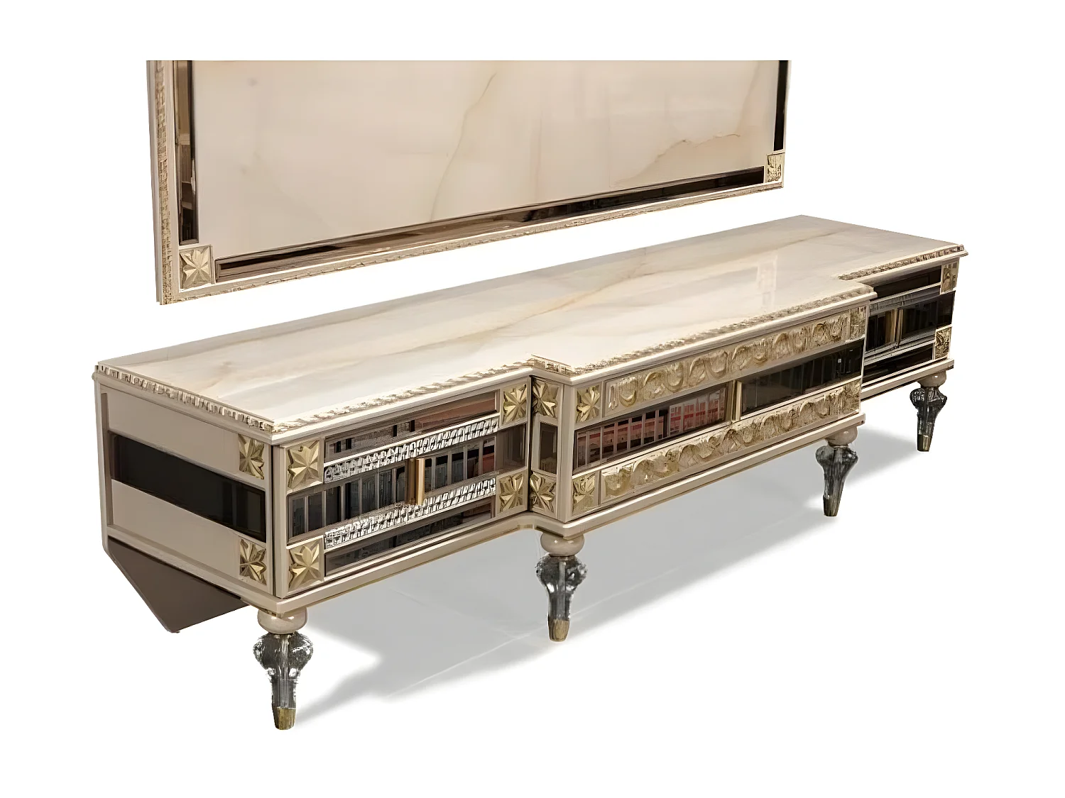 rtv Lowboard tv Ständer Sideboard Holz Luxus Beige Wohnzimmer Schrank