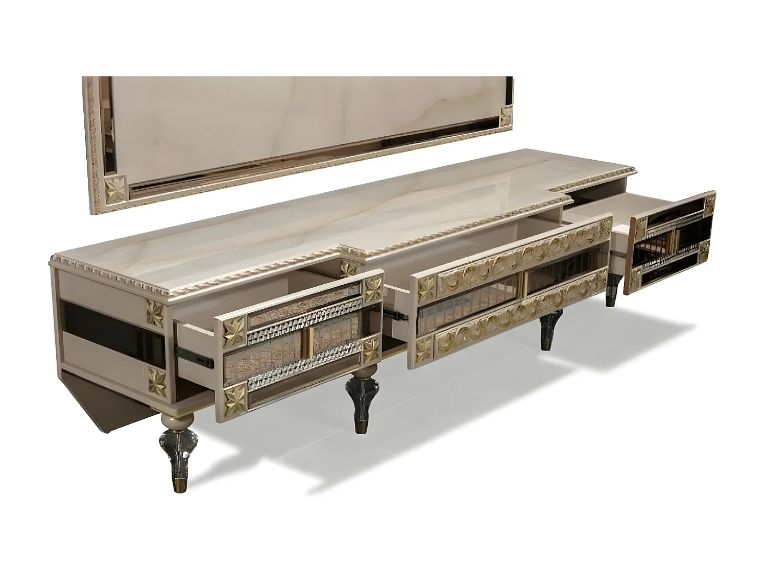 rtv Lowboard tv Ständer Sideboard Holz Luxus Beige Wohnzimmer Schrank