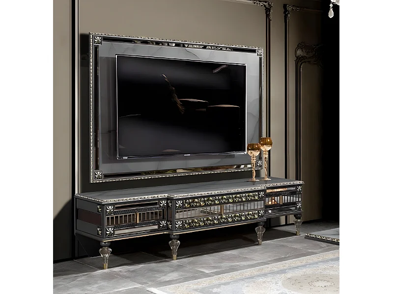 tv sidebiard Lowboard rtv Ständer Sideboard Holz Luxus Grau Wohnzimmer Schrank