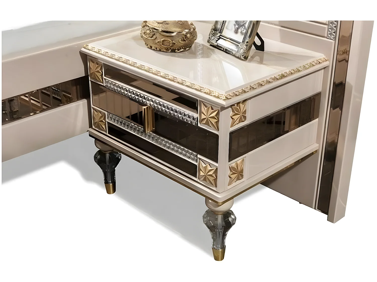 Garnitur Schlafzimmer Doppelbett Bett Nachttische Beige Holz Set 3tlg