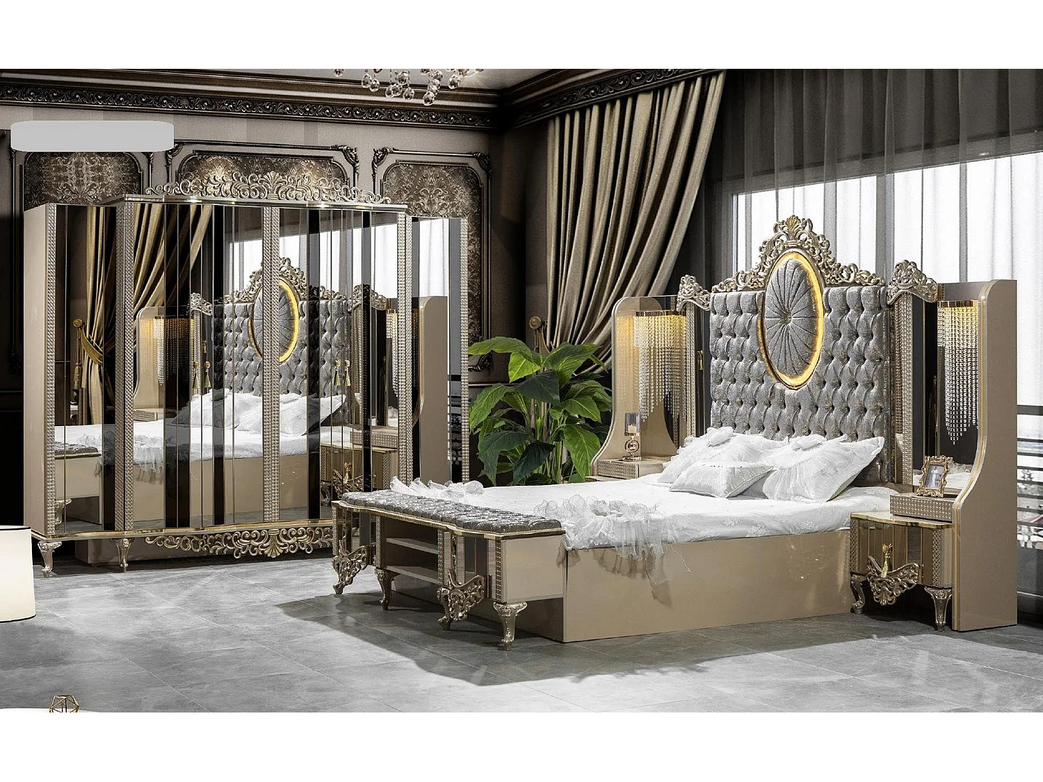 Kleiderschrank Schrank Holz Luxus Schranke Biege Schlafzimmer Spiegel