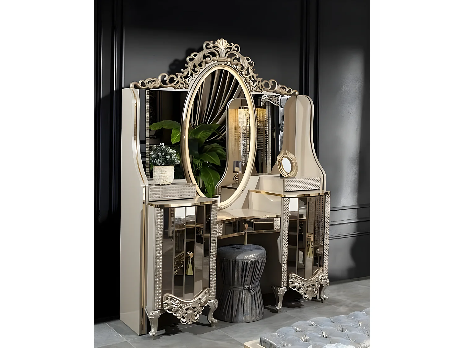 Schminktisch Konsolentisch Frisiertisch Frisierkommode Beige Holz Neu