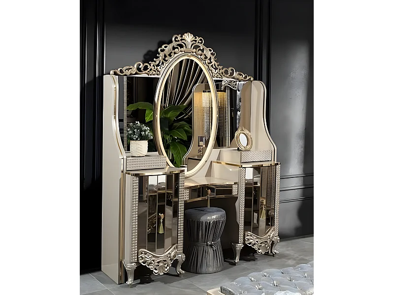 Schminktisch Konsolentisch Frisiertisch Frisierkommode Beige Holz Neu