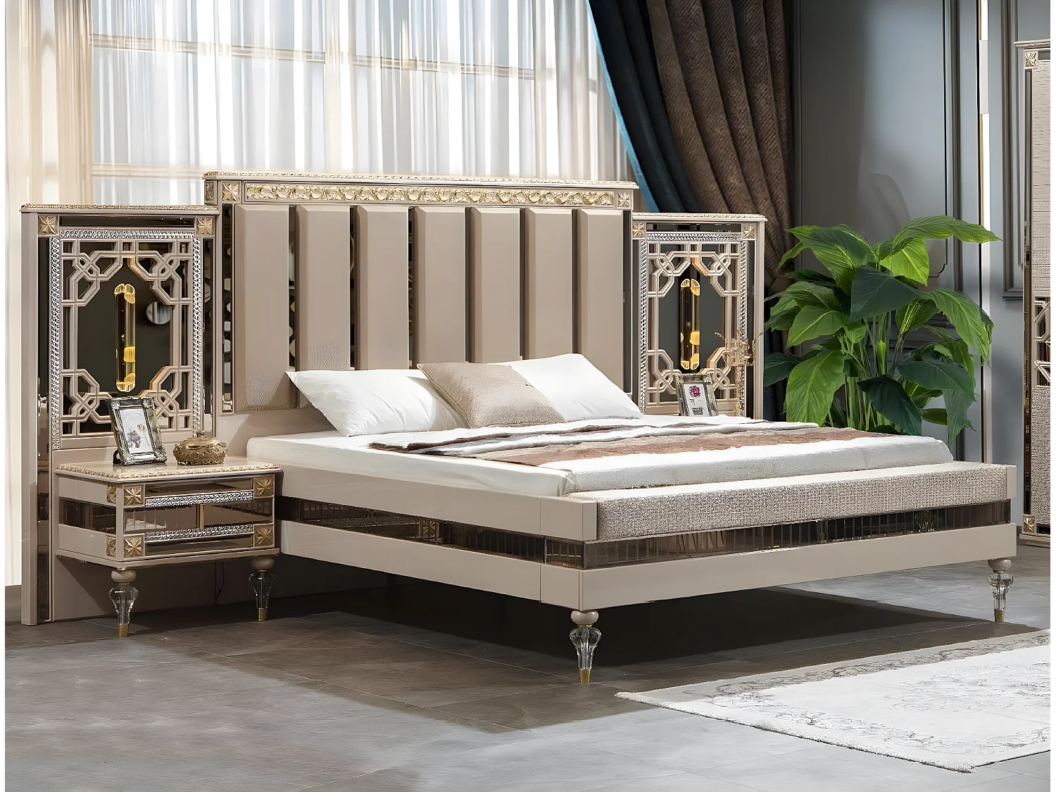 Königliches Schlafzimmer Bett Nachttische Kleiderschrank Gold Glanz 4tlg.