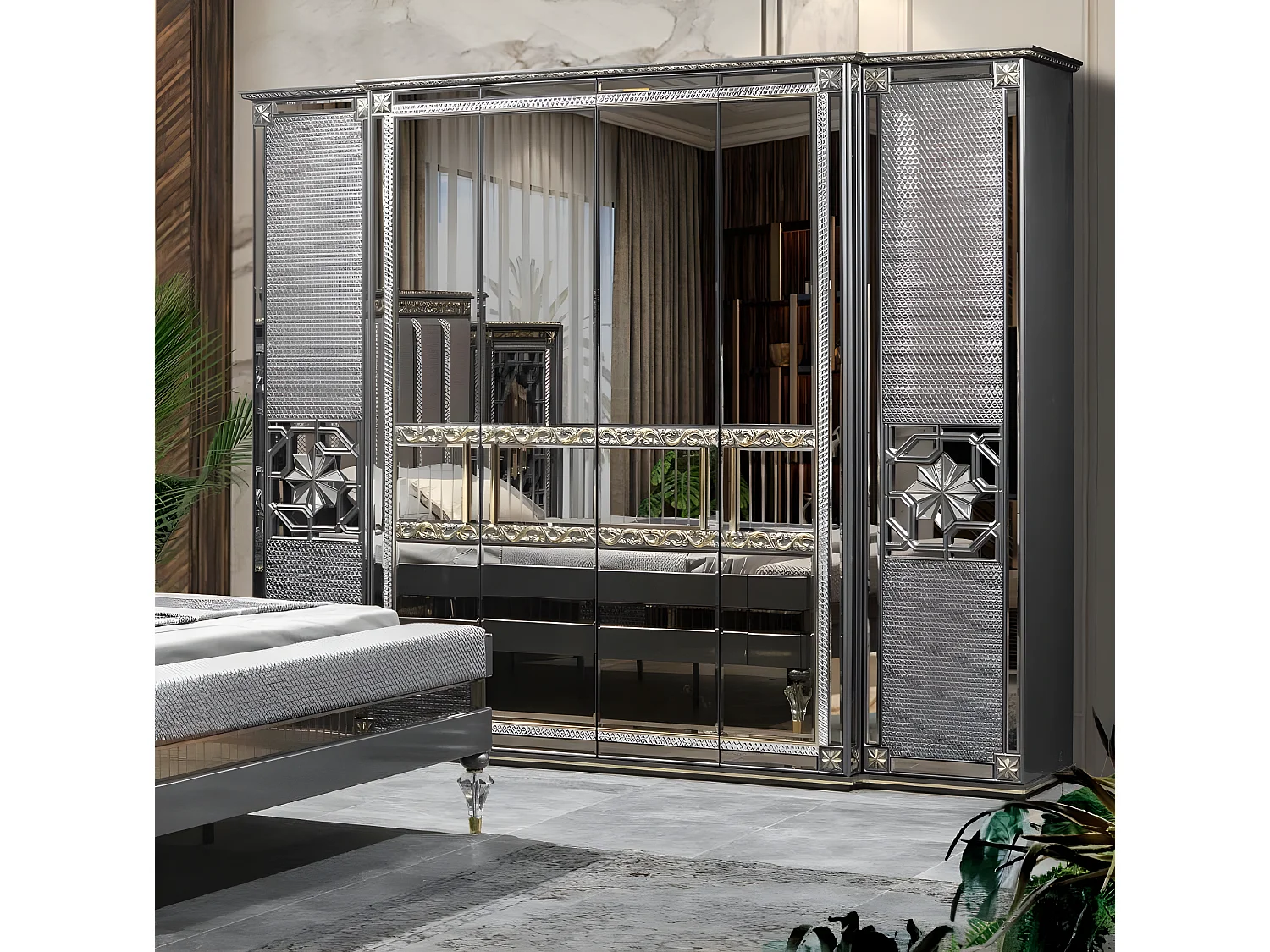 Graues Schlafzimmer Französisches Bett Doppelbett Klassische Schrank 4tlg