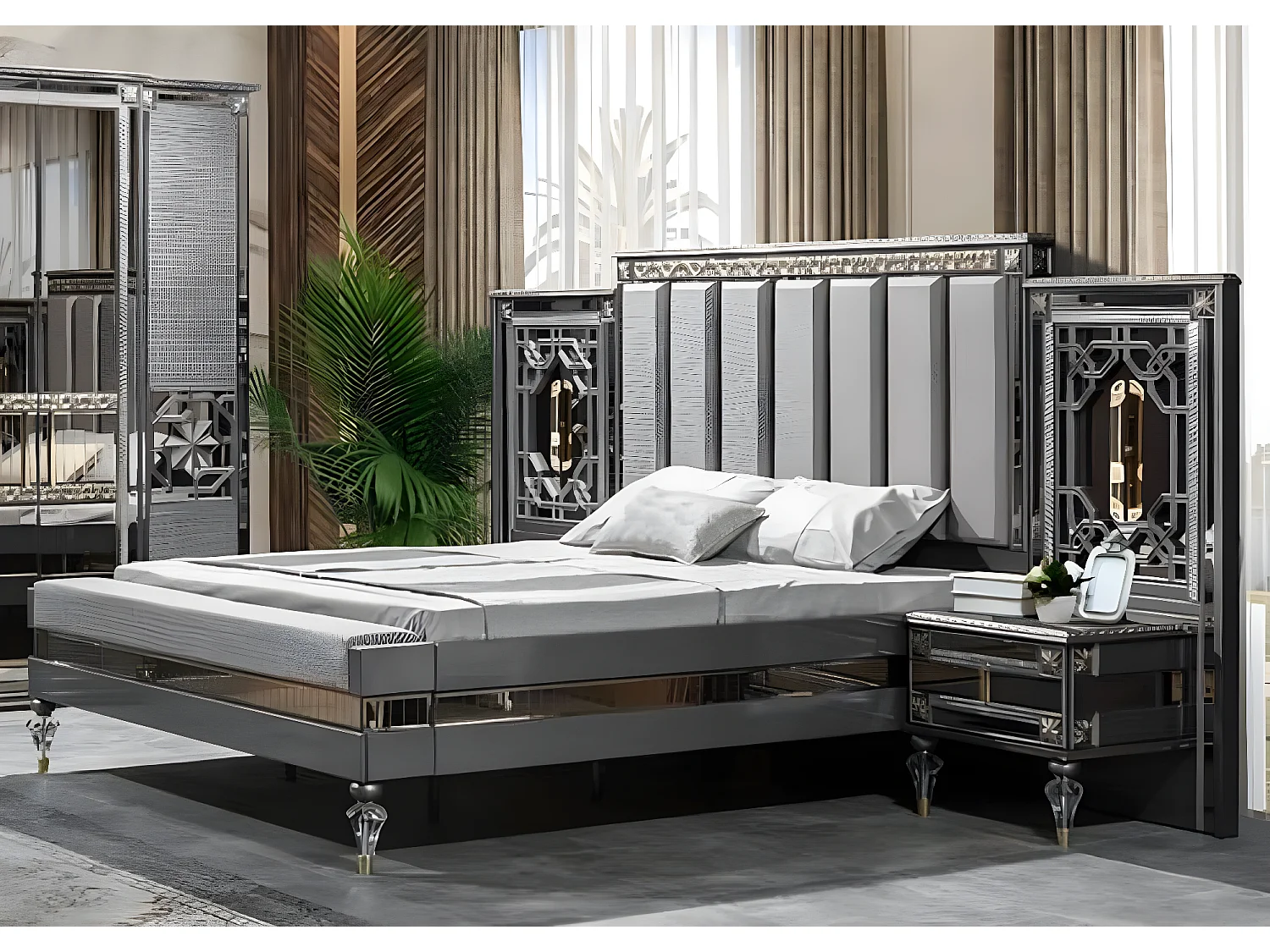 Graues Schlafzimmer Französisches Bett Doppelbett Klassische Schrank 4tlg