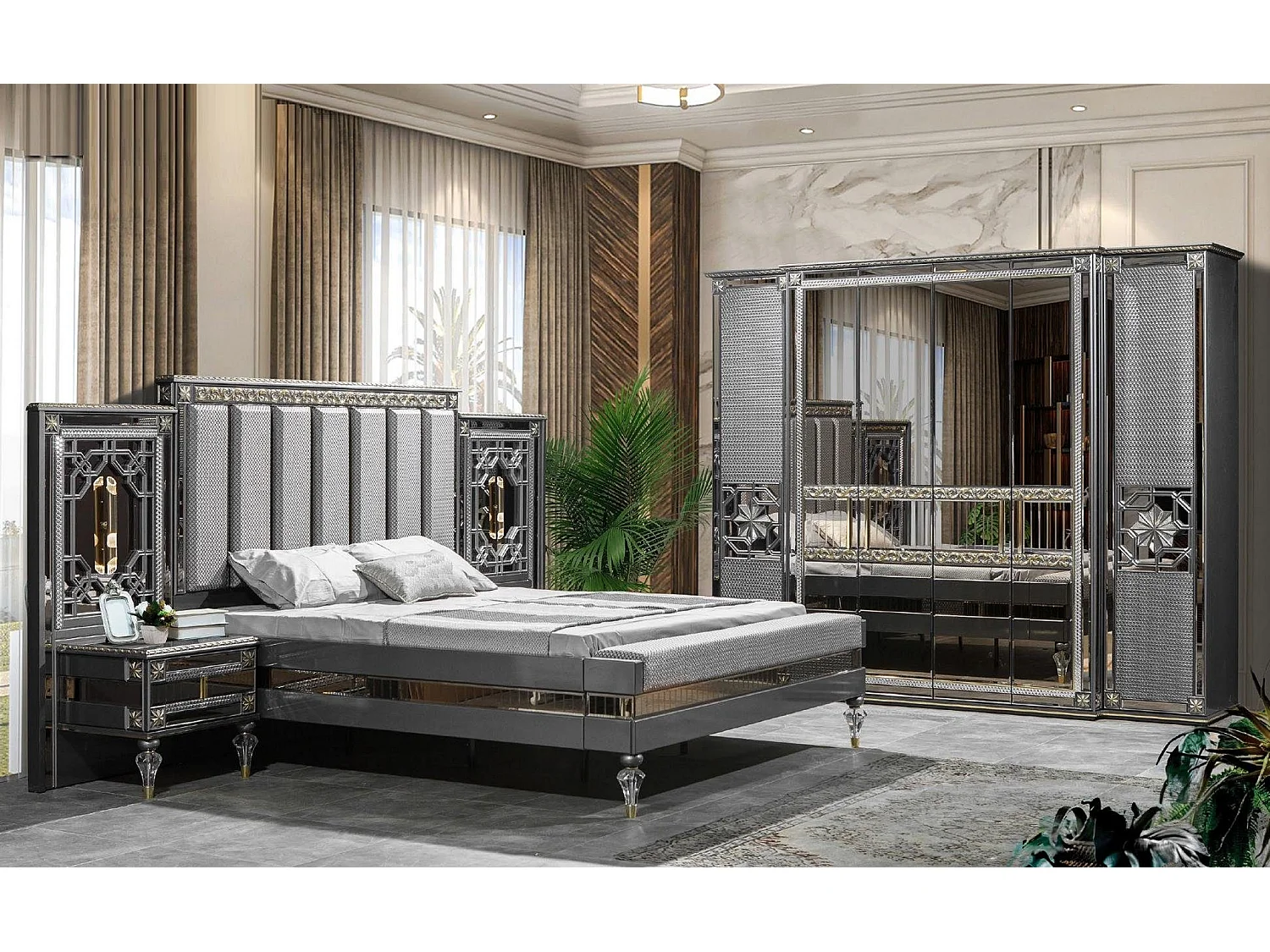 Graues Schlafzimmer Französisches Bett Doppelbett Klassische Schrank 4tlg