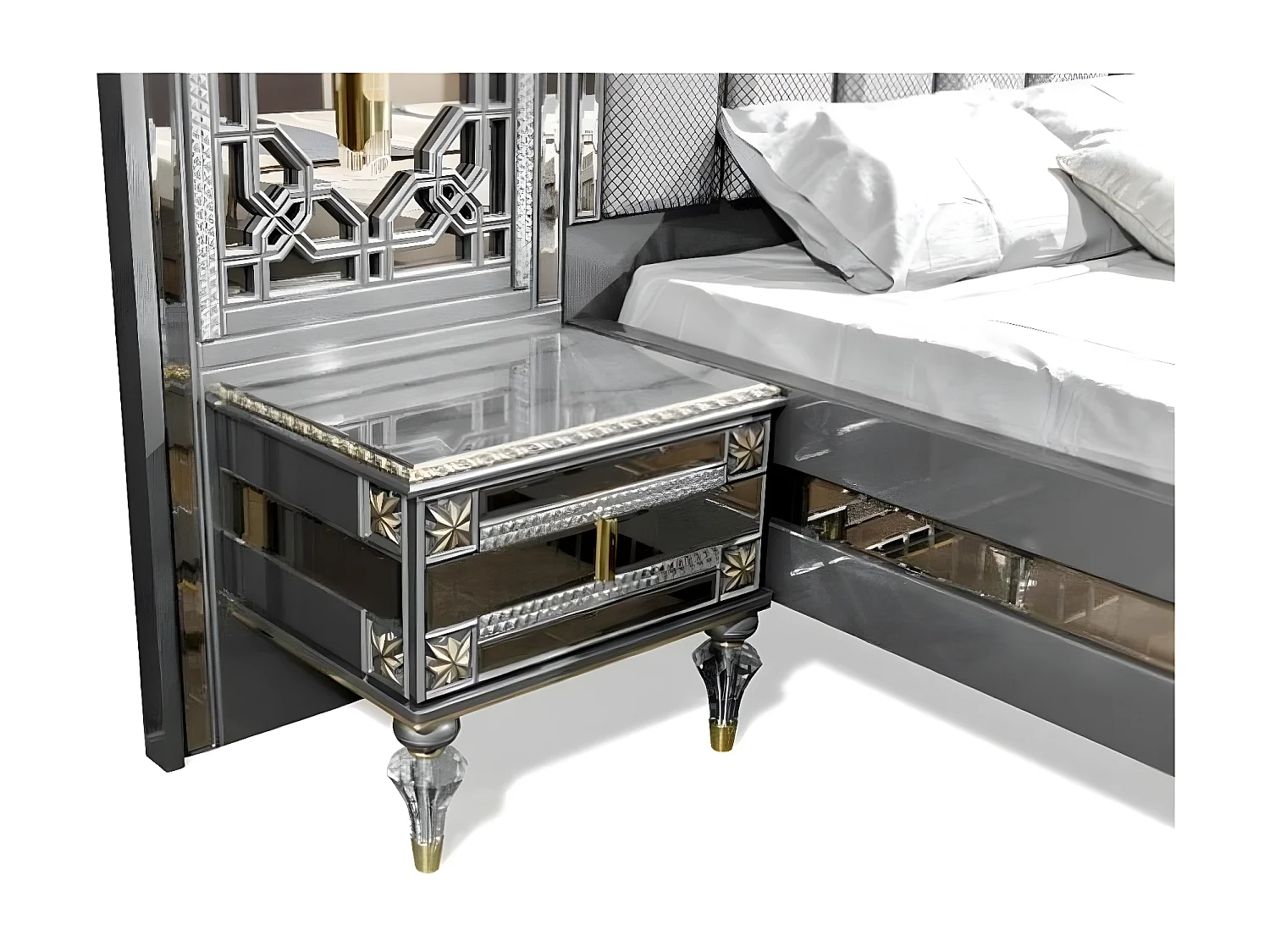 Graues Schlafzimmer Französisches Bett Doppelbett Klassische Schrank 4tlg