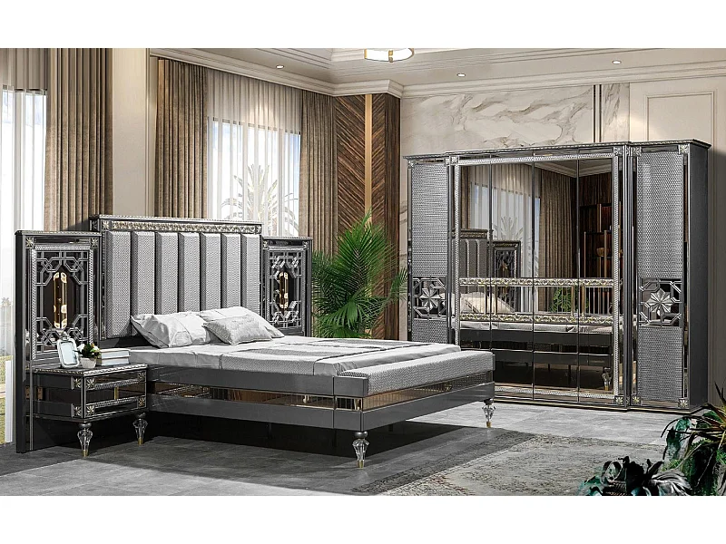 Graues Schlafzimmer Französisches Bett Doppelbett Klassische Schrank 4tlg