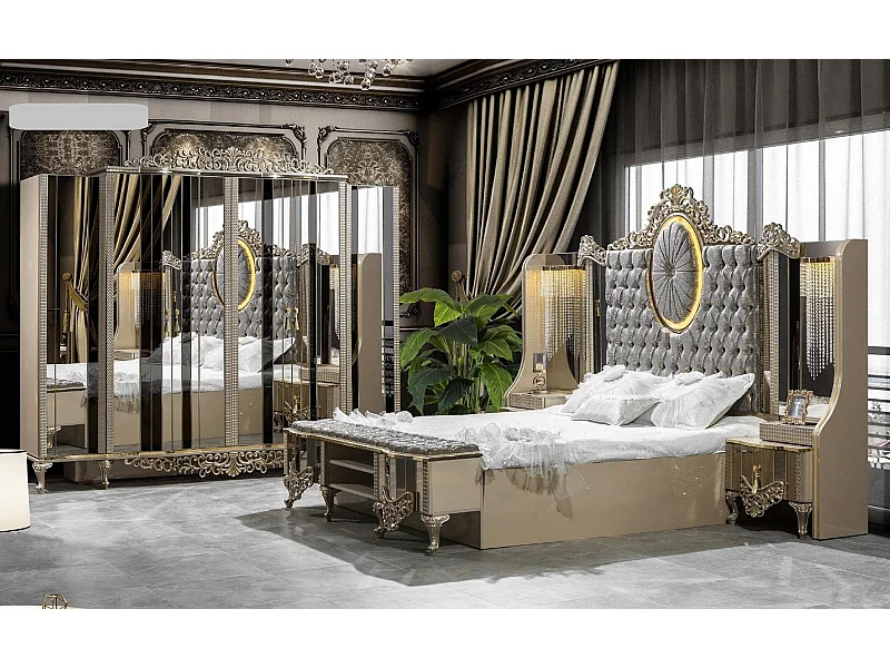 Luxus Garnitur Schlafzimmer Doppel Bett Klassischе Beige Set 5tlg Neu