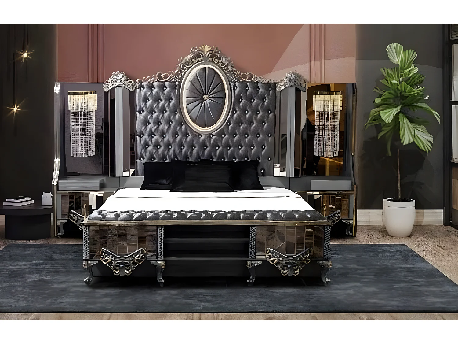 Garnitur Schlafzimmer Doppel Luxus Bett Klassischе Schwarz Set 4tlg