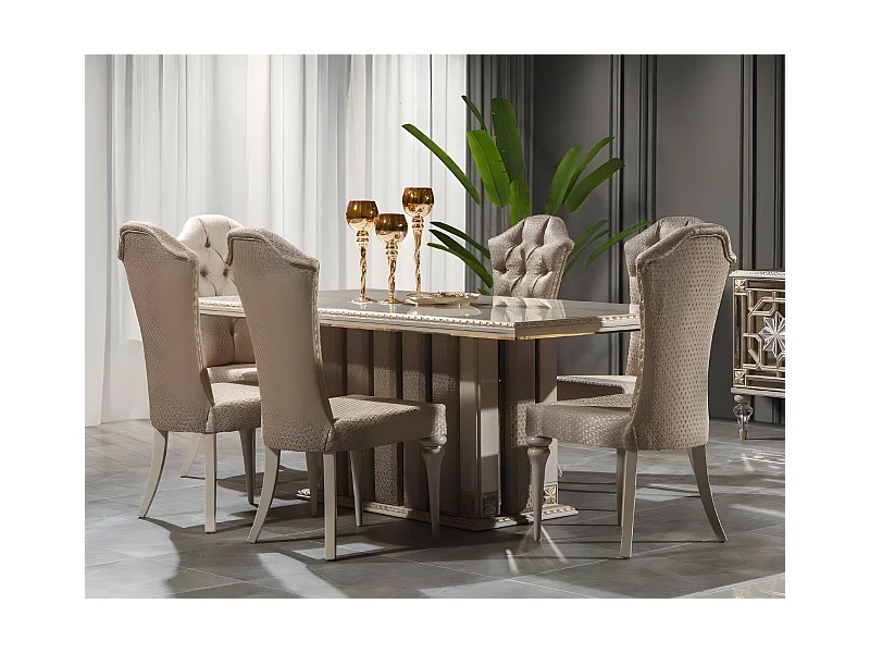 Luxus Essgruppe Essecke Esszimmer Esstisch Stühle Beige Set 7tlg Holz