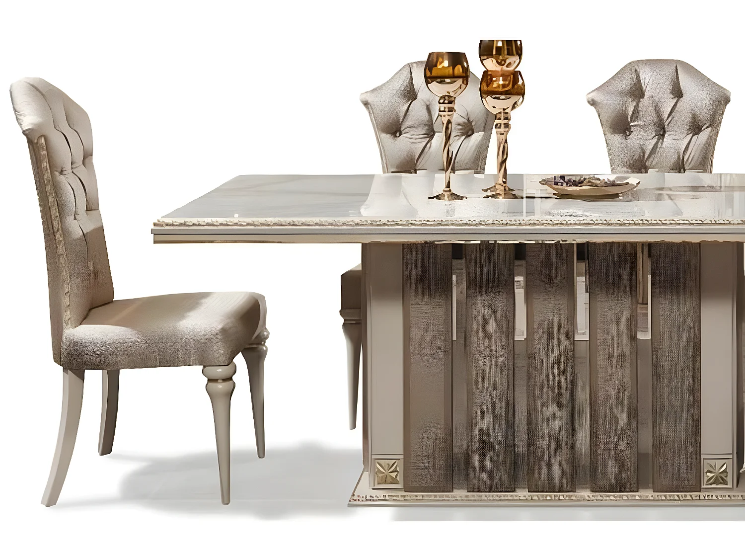 Luxus Essgruppe Essecke Esszimmer Esstisch Stühle Beige Set 7tlg Holz