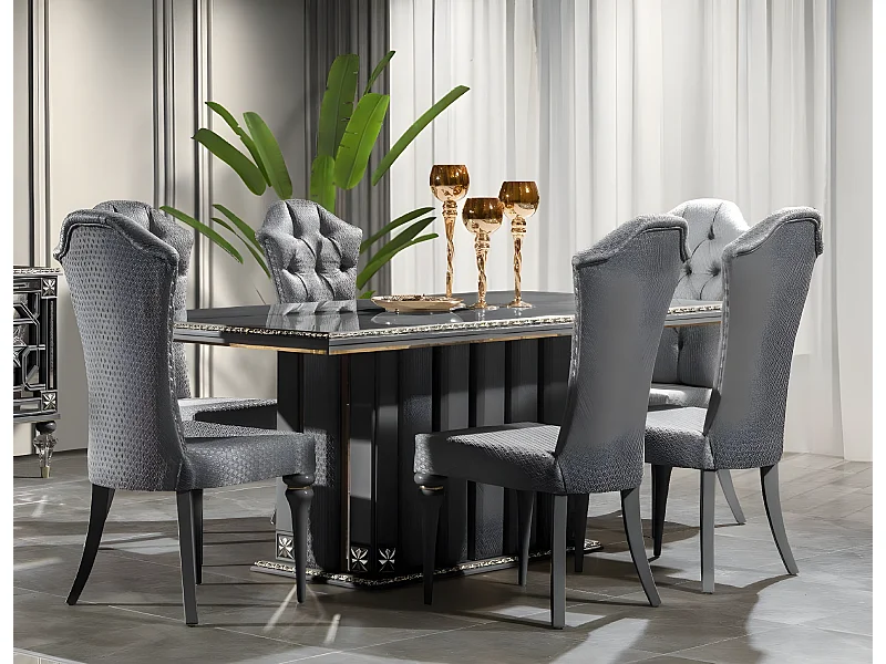 Luxus Essgruppe Essecke Esszimmer Esstisch Stühle Grau Set 7tlg Holz