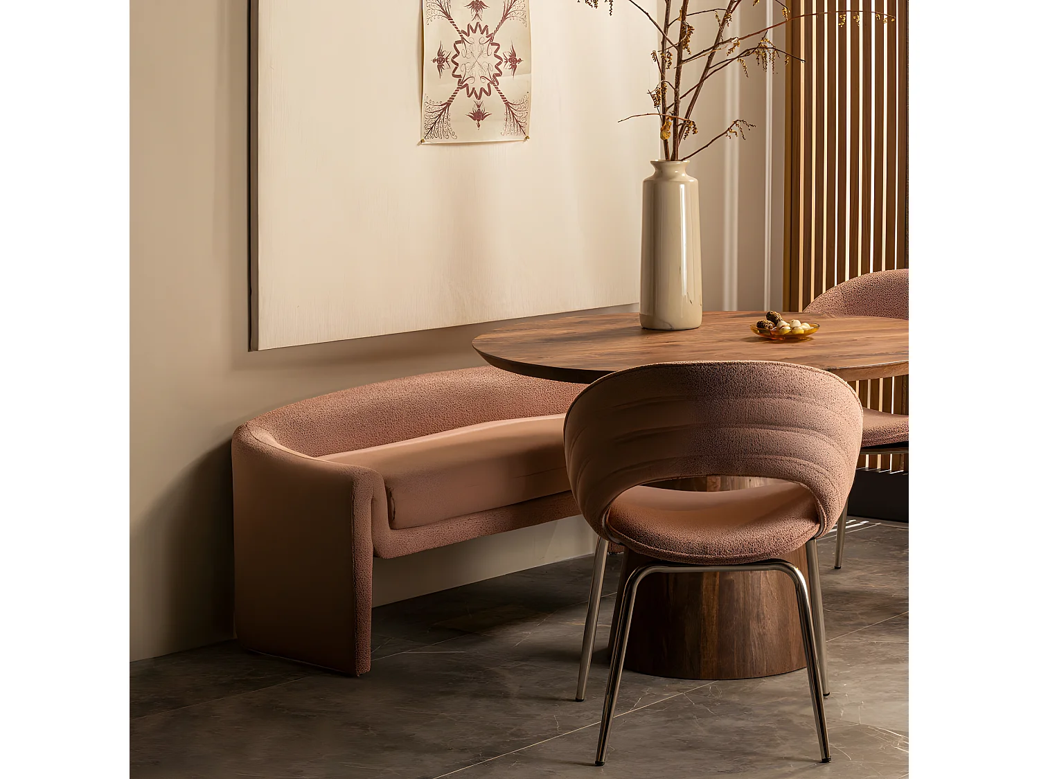 Zone - Banc en tissu L160cm - Rose