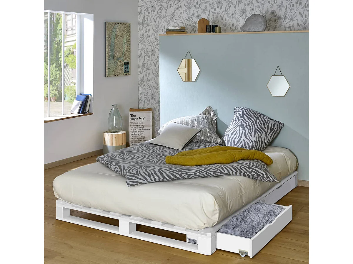 Lit palette 140x200 cm bois massif blanc CEMBRO