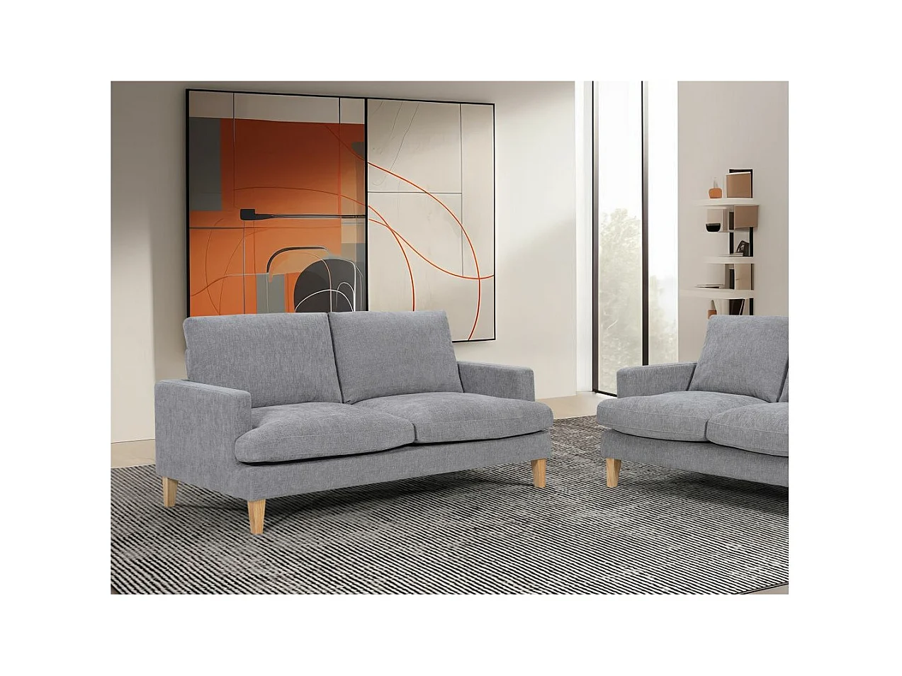 Canapé droit 3 places Talma en tissu - Gris - Pieds bois - L173 x P90 x H84cm - Loungitude