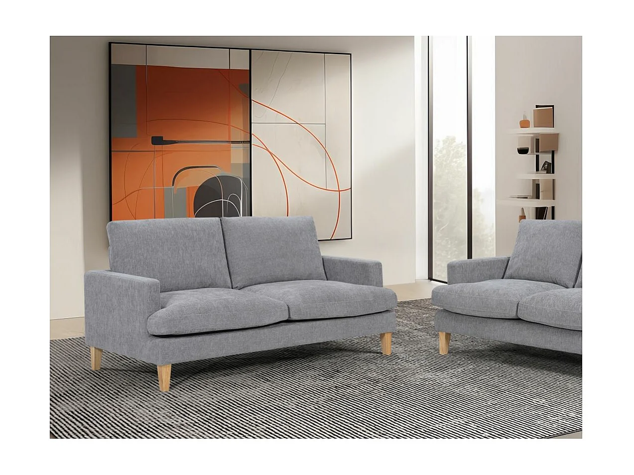 Canapé droit 3 places Talma en tissu - Gris - Pieds bois - L173 x P90 x H84cm - Loungitude