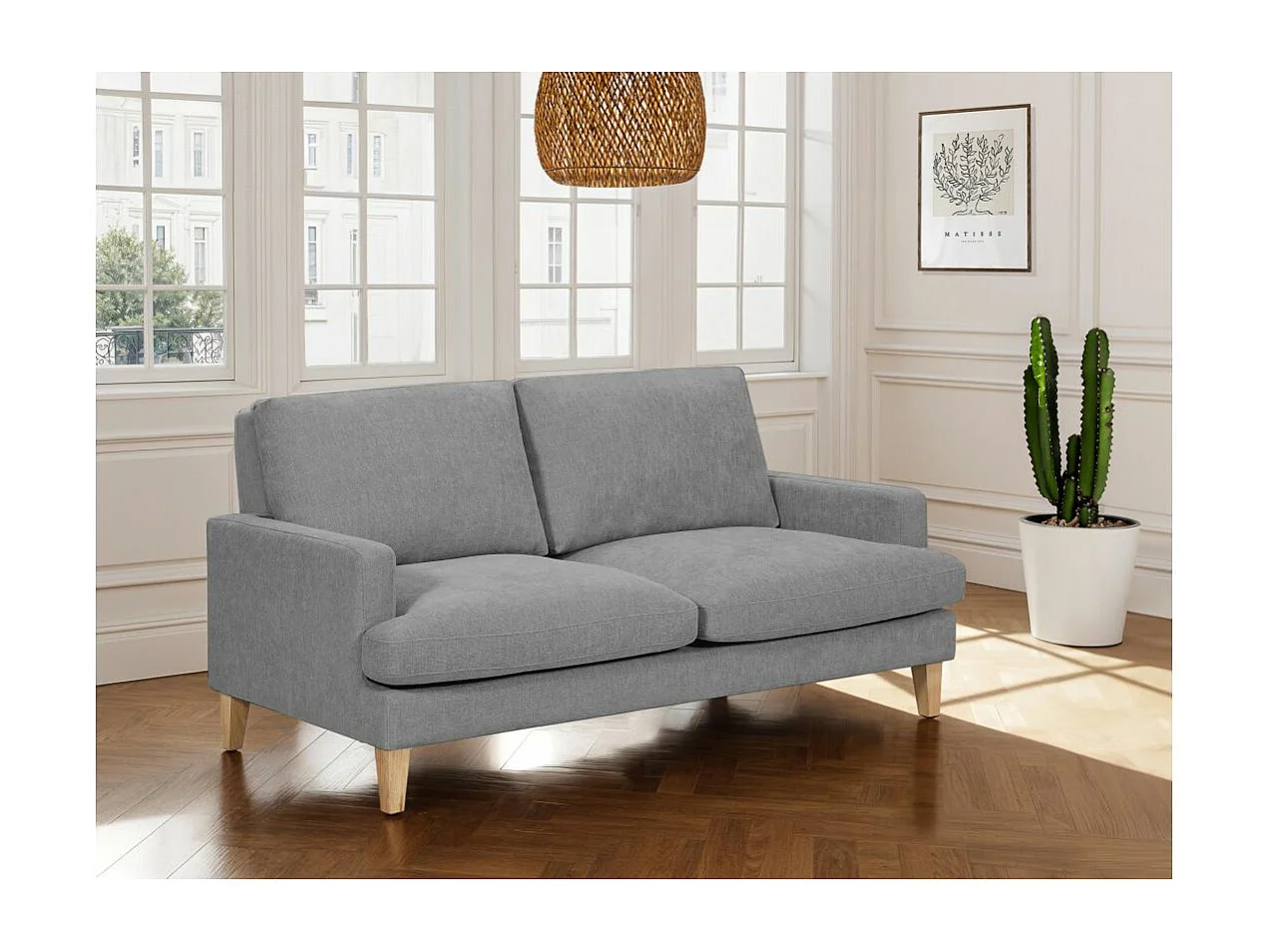 Canapé droit 3 places Talma en tissu - Gris - Pieds bois - L173 x P90 x H84cm - Loungitude