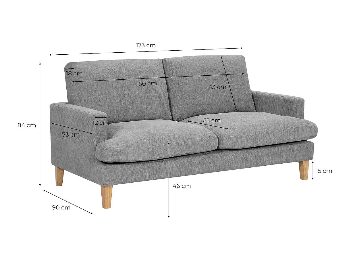 Canapé 3 places en tissu gris TALMA 173x90x84 cm