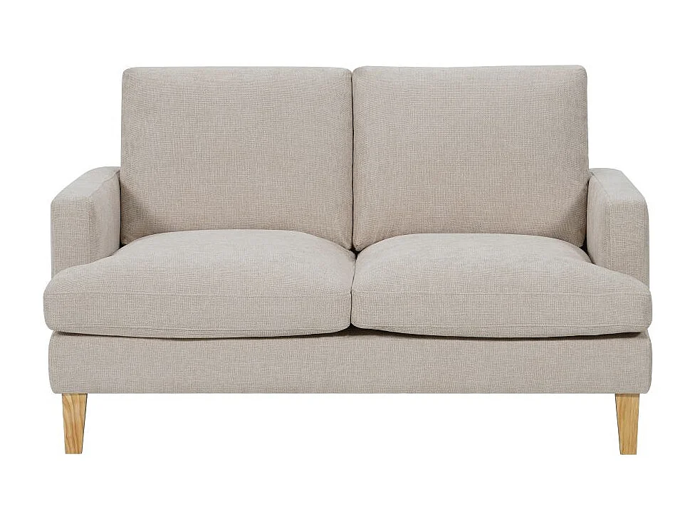Canapé droit TALMA 2 places en tissu beige pieds bois naturel