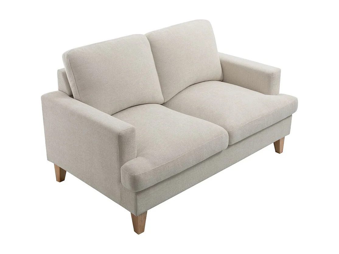 Canapé droit TALMA 2 places en tissu beige pieds bois naturel