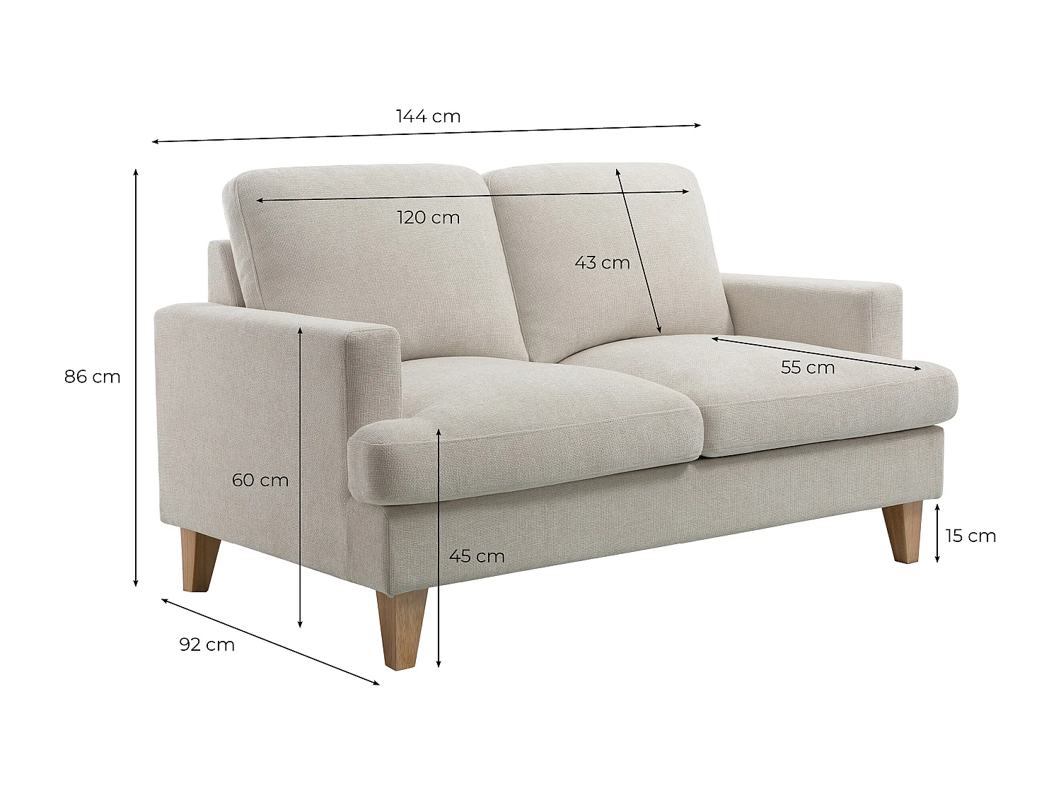 Canapé 2 places en tissu beige TALMA