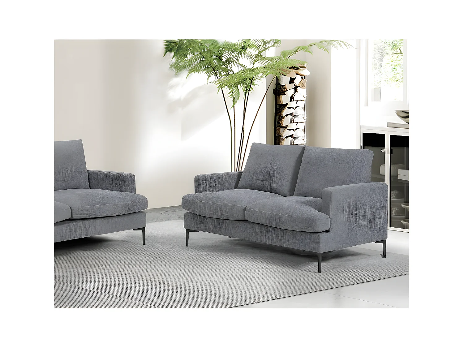 Canapé droit 2 places Talma en tissu - Gris - Pieds métal - L143 x P90 x H84cm - Loungitude