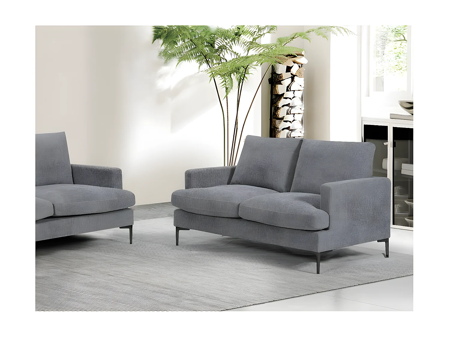 Canapé droit 2 places Talma en tissu - Gris - Pieds métal - L143 x P90 x H84cm - Loungitude