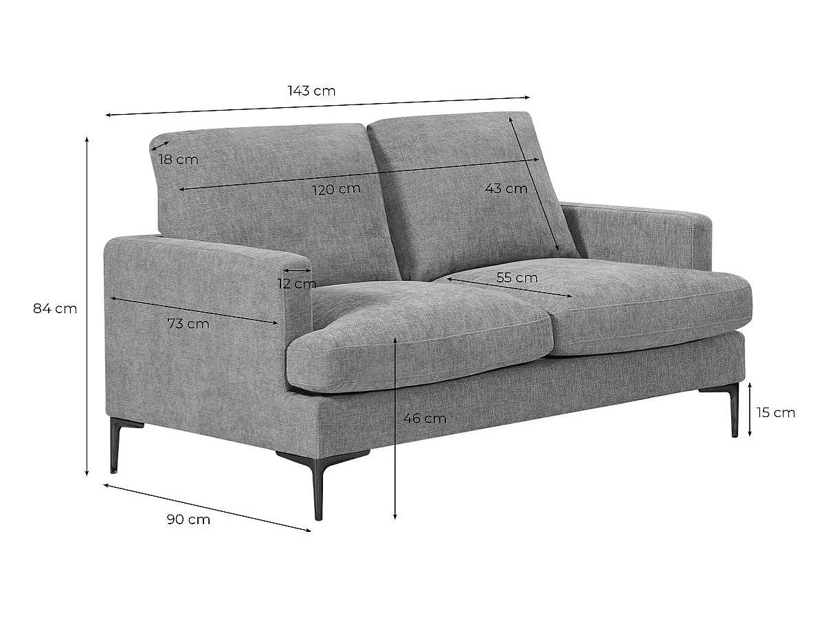 Canapé 2 places en tissu gris TALMA 143x90x84 cm