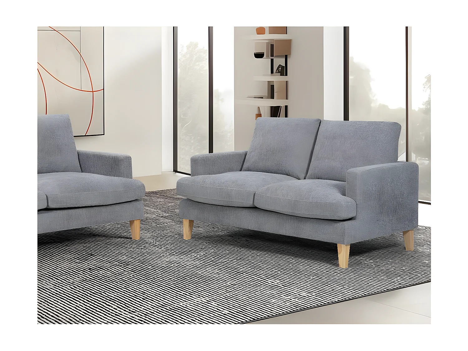 Canapé droit 2 places Talma en tissu - Gris - Pieds bois - L143 x P90 x H84cm - Loungitude
