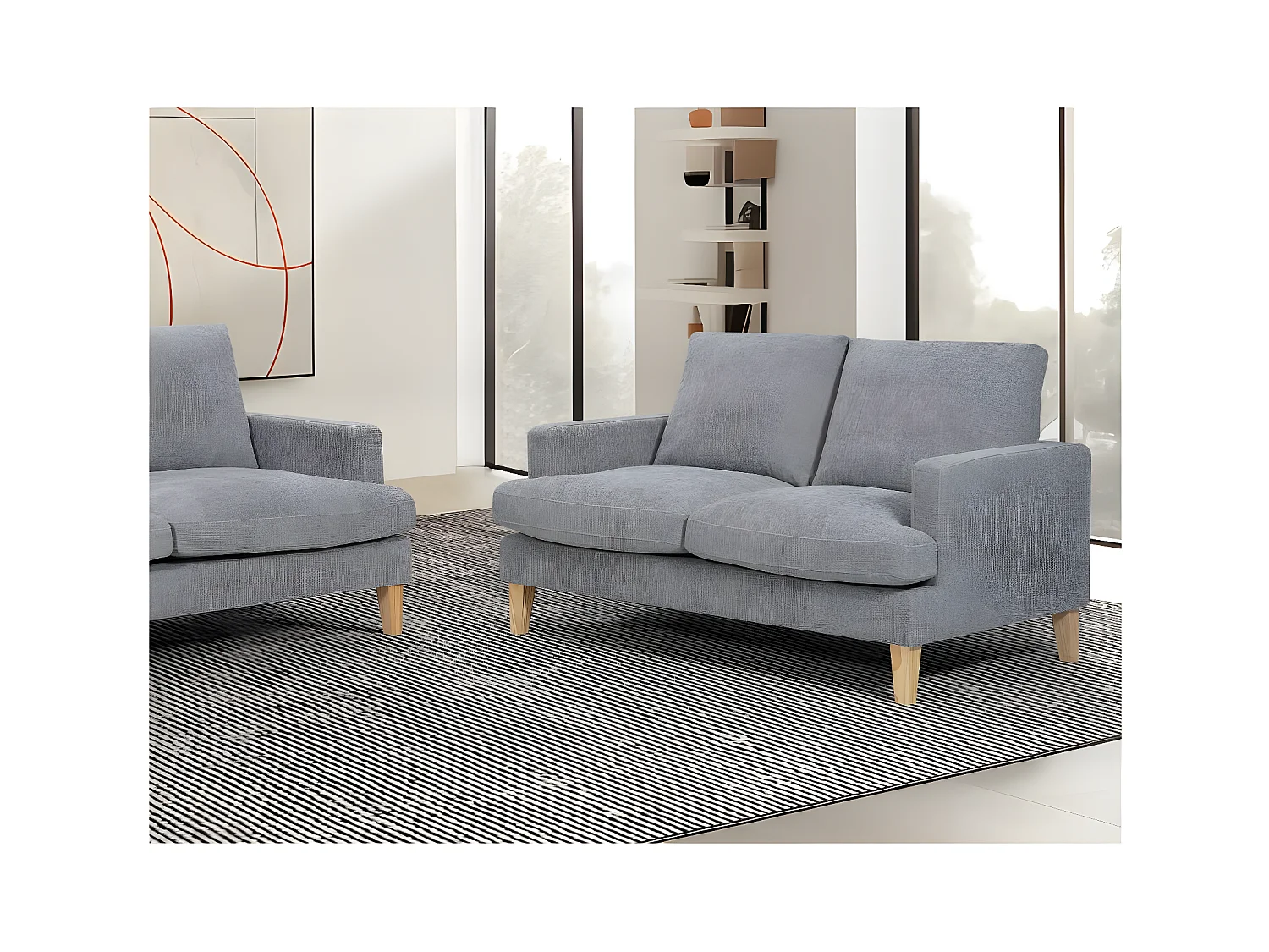 Canapé droit 2 places Talma en tissu - Gris - Pieds bois - L143 x P90 x H84cm - Loungitude