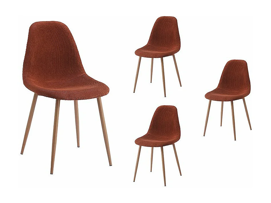 Lot de 4 chaises KEY en velours côtelé - Terracotta