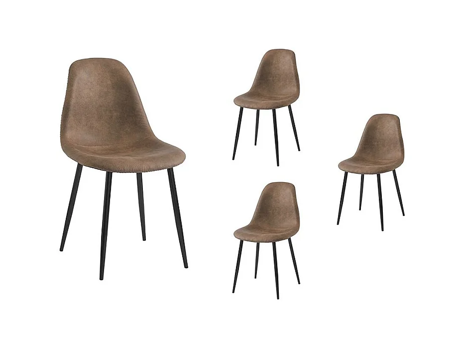 Lot de 4 chaises vintage KEY en tissu - Marron