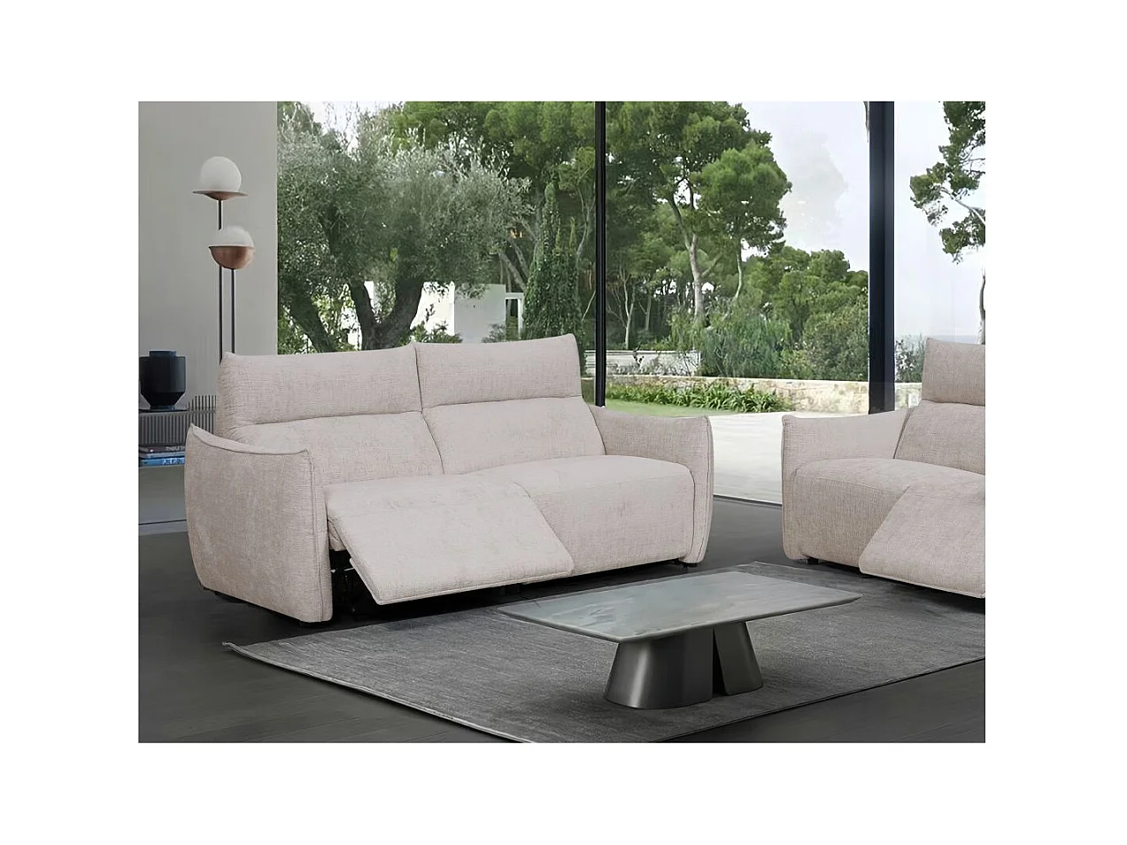 Canapé de relaxation électrique 3 places Melly en tissu - Beige - L203 x P95 x H94cm - Loungitude